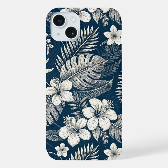 Navy Blue Hibiscus Monstera Tropical Botanical (Verso)