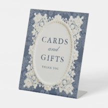Navy Blue Ivory Doily Lace Wedding Cards & Gifts