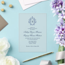 Navy Blue Monogram Acrylic Wedding Invitation