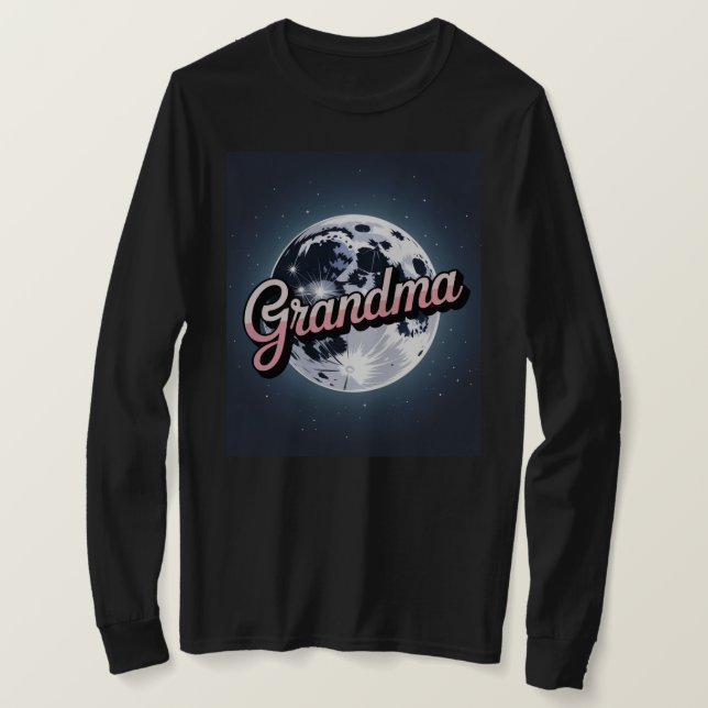 Navy Blue Sky Moon Pink Grandma Script T-Shirt  (Frente do Design)