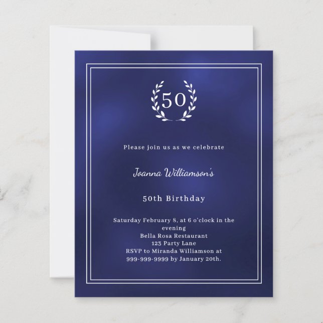 Navy blue white wreath elegant birthday invitation (Frente)