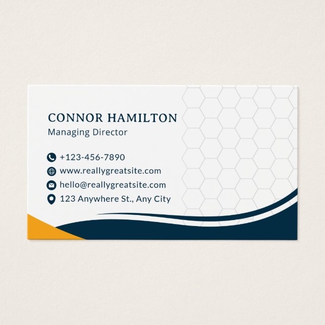 Navy Blue & Yellow Modern Corporate Business Card (Frente)