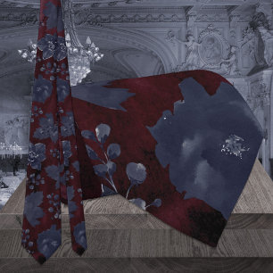 Navy Burgundy Bordeaux Peônia Elegante Gravata de 