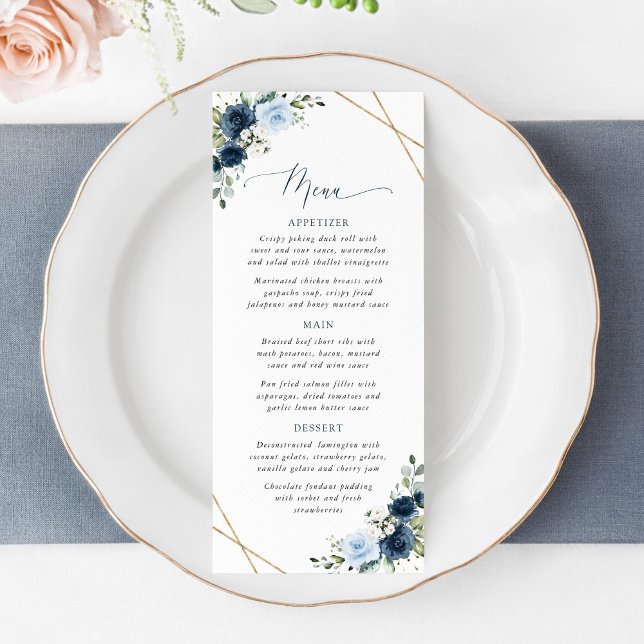 Navy Flowers, Blue Flowers, Bridal Shower Menu (Criador carregado)