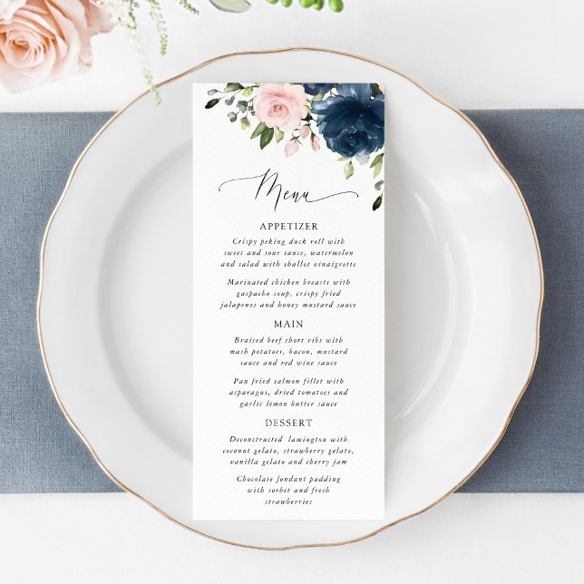 Navy Flowers, Pink Flowers, Bridal Shower Menu (Criador carregado)