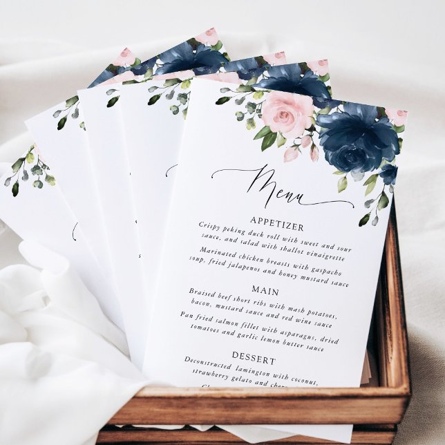 Navy Flowers, Pink Flowers, Bridal Shower Menu (Criador carregado)