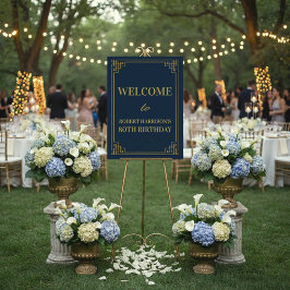 Navy Gold Art Deco 80th Birthday Welcome