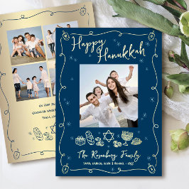 Navy Hanukkah 5 Photo Hand Drawn Doodles Real Gold