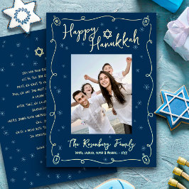 Navy Hanukkah Photo Hand Drawn Your Note Real Gold