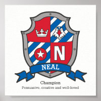 Neal boys name significa heraldry shield poster