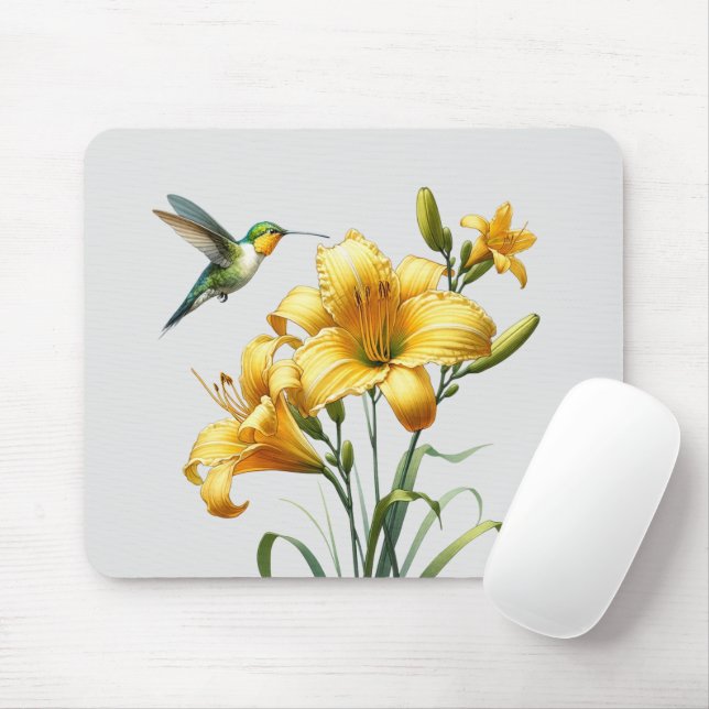 Nectar Blaster: Hummingbird & Lily Mousepad (Com mouse)