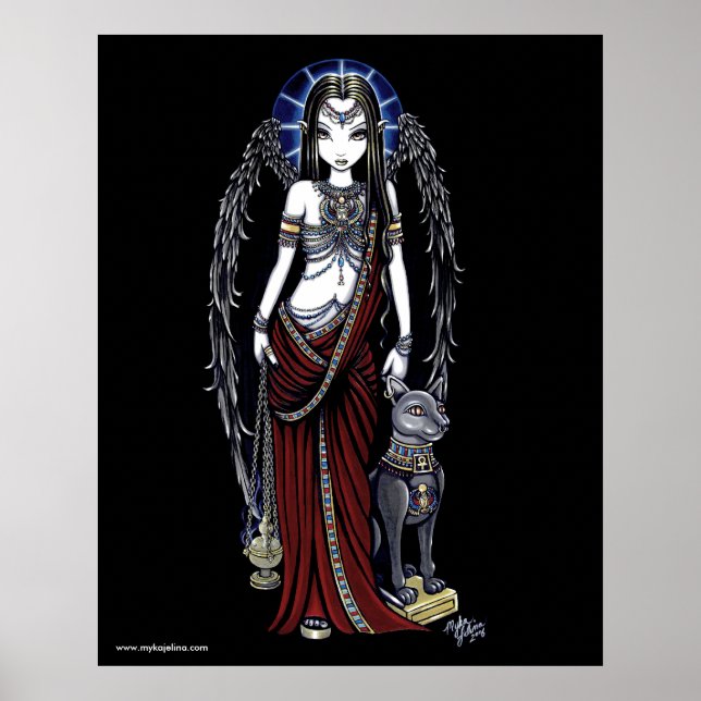 Nefertari Egípcio Bastet Goddese Angel Poster (Frente)
