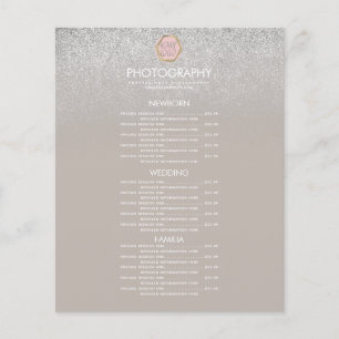 Negócios de Fotografia Brilho Prata Menu do Seu Lo