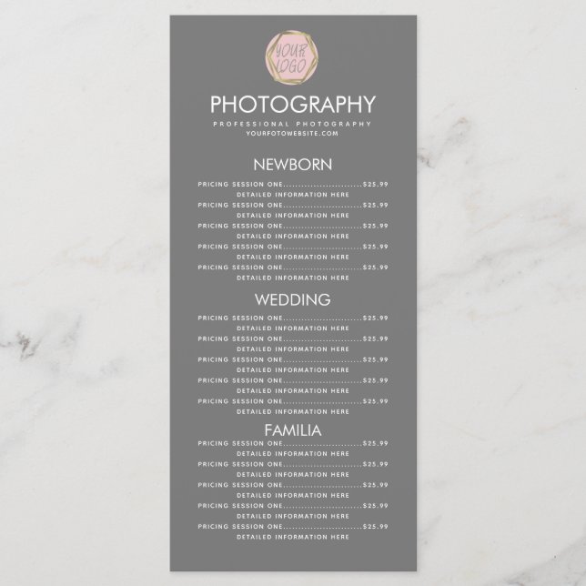 Negócios de Fotografia Seu Logotipo Menu Cinza (Frente)