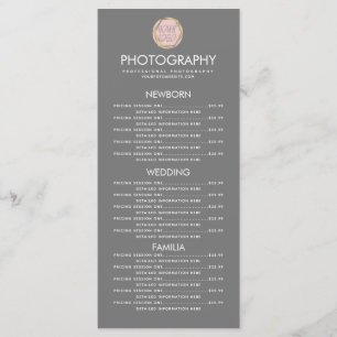 Negócios de Fotografia Seu Logotipo Menu Cinza