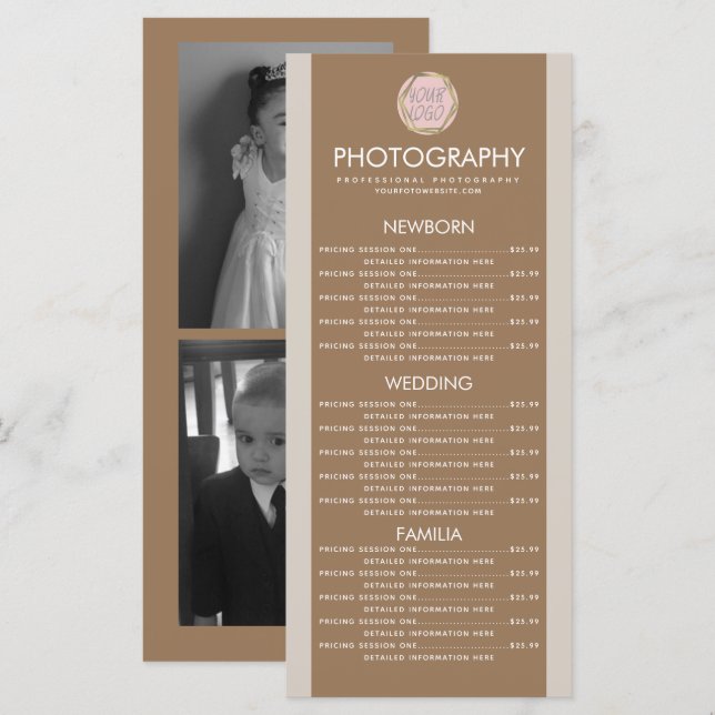 Negócios de Fotografia Seu Logotipo Menu Tom Terra (Frente/Verso)