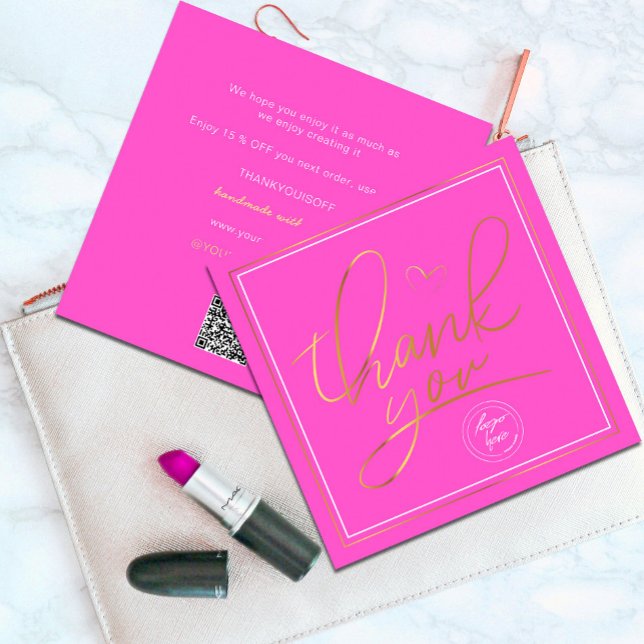 Negócios Obrigado Elegante Rosa e Dourado (Professional Business Thank You Elegant Pink Gold Card. Send and extra special THANK YOU message)