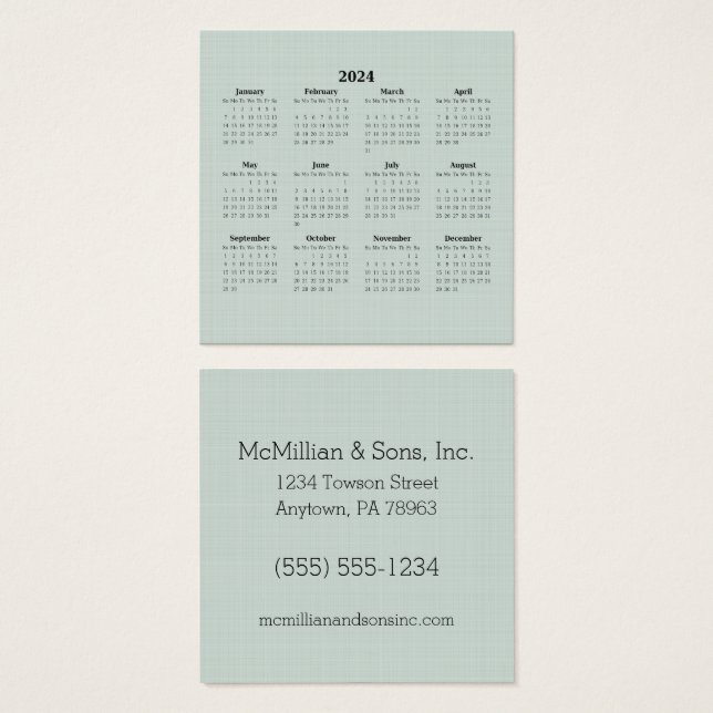 Negócios Personalizados do Linen Verde do Calendár (Frente & Verso)