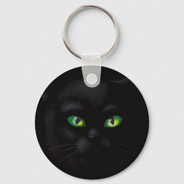 Negra Gato Emerald Green Eyes Familiares Chaveiro (Frente)