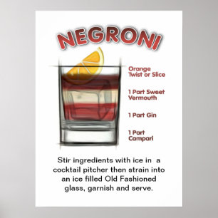 NEGRONI, Poster de arte de recepção de coquetéi