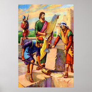 Nehemiah 4 Construindo Muros de Jerusalém poster
