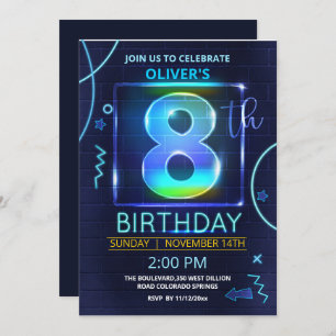 Neon 8th Birthday Convite