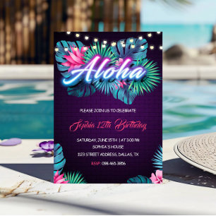 Neon Aloha Convite de Aniversário