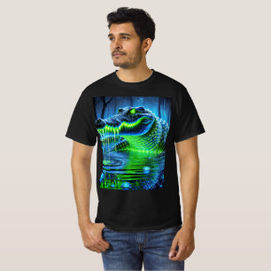 Neon Bioluminescent Crocodilo T-Shirt Design.