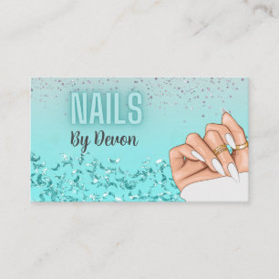 Neon Blue Glitter Glam Nail Salon Cartão de visita