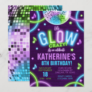 Neon brilha no Convite de aniversário escuro