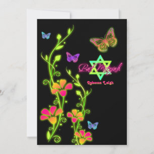 Neon Butterflies & Flowers Bat Mitzvah Convite