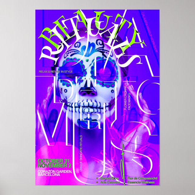 Neon Calavera Poster - Dia do Muro do Crânio Morto (Frente)