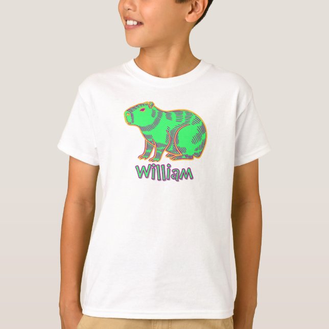 Neon Capybara Kids T-Shirt – Cute Colorful Animal  (Frente)