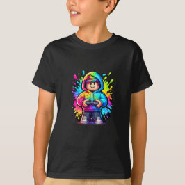 Neon Chibi Gamer Boy T-Shirt – RGB Cyberpunk