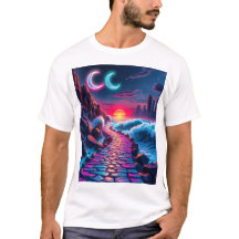 Neon City Skyline Pathway & Sunset T-Shirts