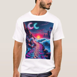 Neon City Skyline Pathway & Sunset T-Shirts