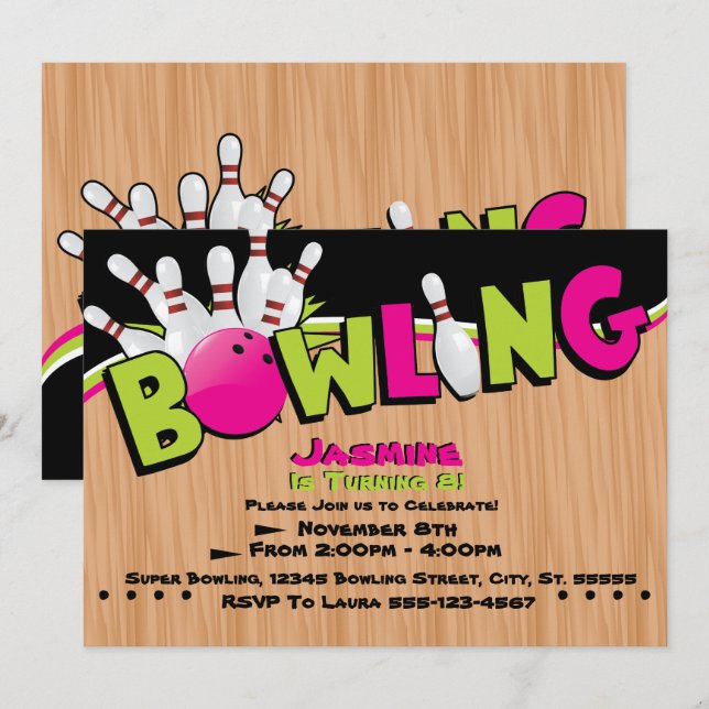 Néon, convites do aniversário da boliche de Cosmo (Frente/Verso)