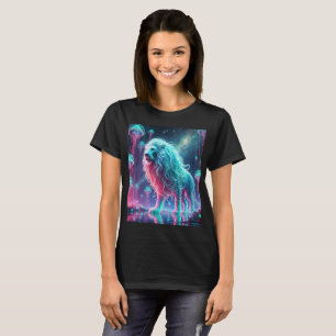 Neon Cosmic Lion T-Shirt Design.