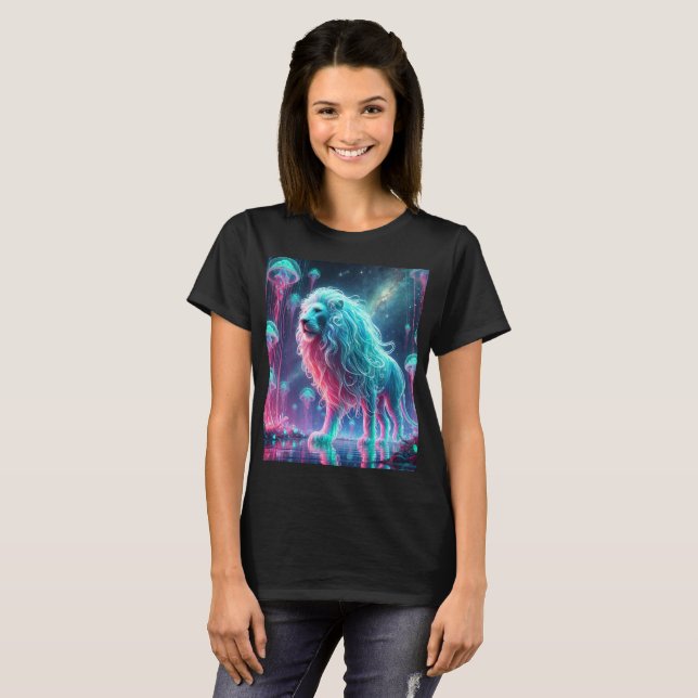 Neon Cosmic Lion T-Shirt Design. (Frente Completa)