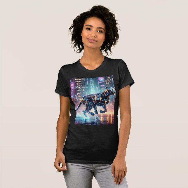 Neon Cybernetic Cheetah Sprint Tee T-Shirt Design. (Frente Completa)