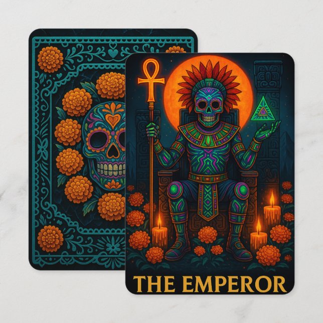 Neon Dia de los Muertos Emperor Tarot Card (Frente/Verso)