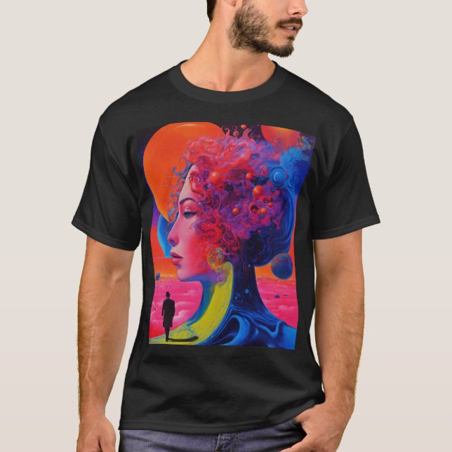 Neon Dreams: Surreal Dali Universe Art T-Shirt (Frente)