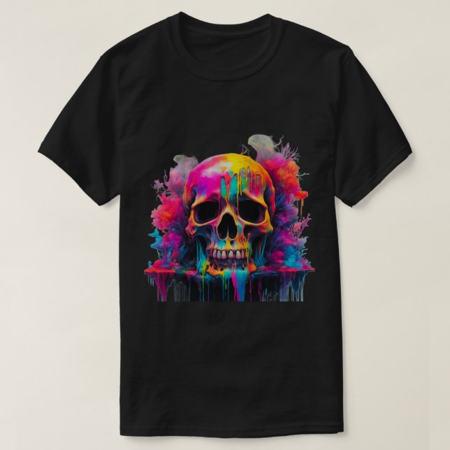 Neon Drip Skull Men's Basic T-Shirt (Frente do Design)