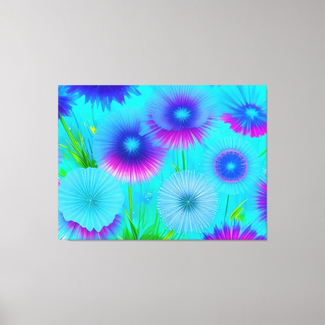 Neon Floral Blue Purple Flowers Canvas (Frente)