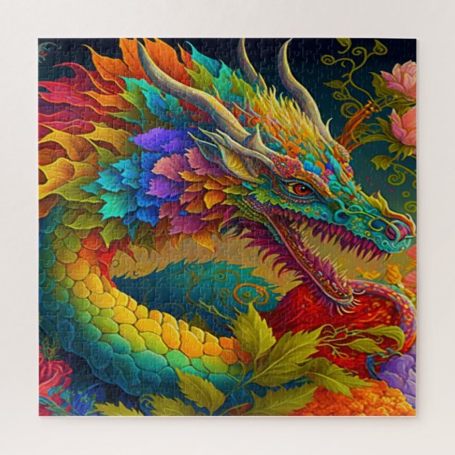 Neon Floral Dragon Quebra-cabeça (Vertical)