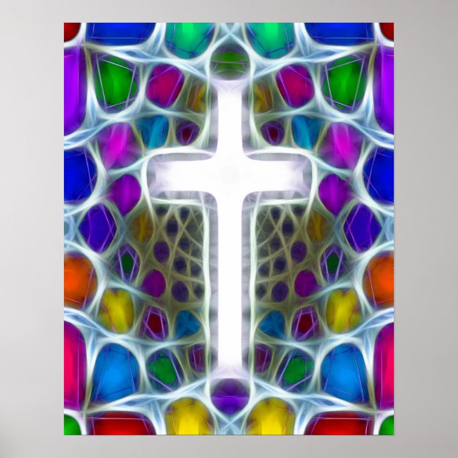 Neon Fractal Cross Poster (Frente)