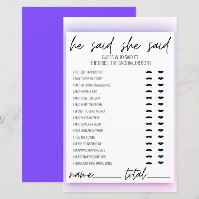 Neon Gradient Ele Disse Que Disse O Jogo Do Chá de (Frente/Verso)