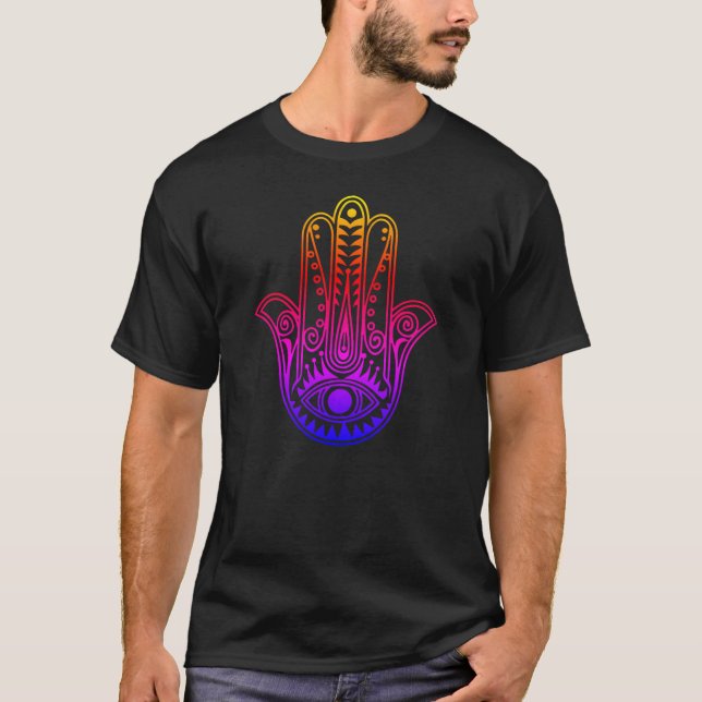 Néon gradiente de Mens Hamsa e T-Shirt mau (Frente)