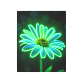 Neon Green Flower Metal Print | Glowing Daisy Wall