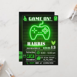 Neon Green Gamer Convite de aniversário